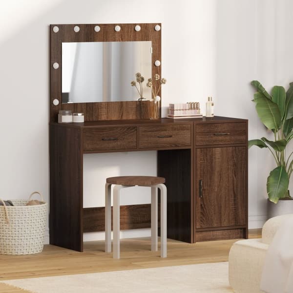 vidaXL Sæt af 2 Brun egetræ MDF og glas Medium Makeupbord