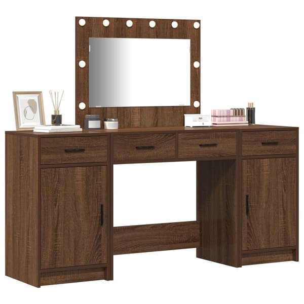 vidaXL Sæt af 3 Brun egetræ MDF Mellem Opbevaring Makeupbord