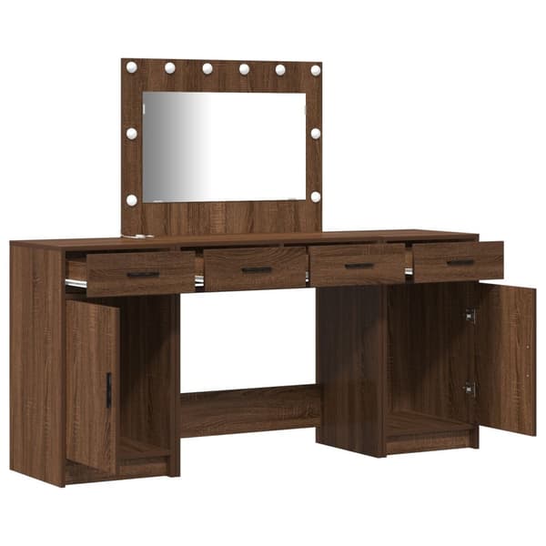 vidaXL Sæt af 3 Brun egetræ MDF Mellem Opbevaring Makeupbord