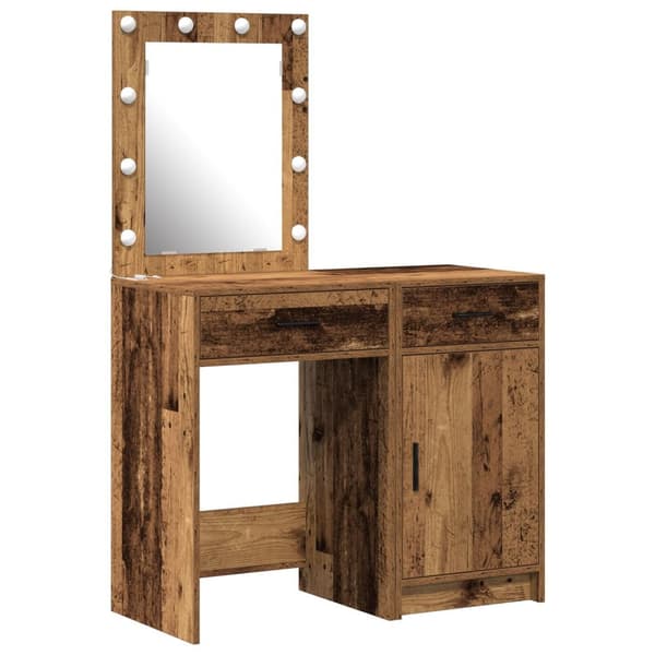 vidaXL 2-delt sminkebordsett med LED i gammel tre finish