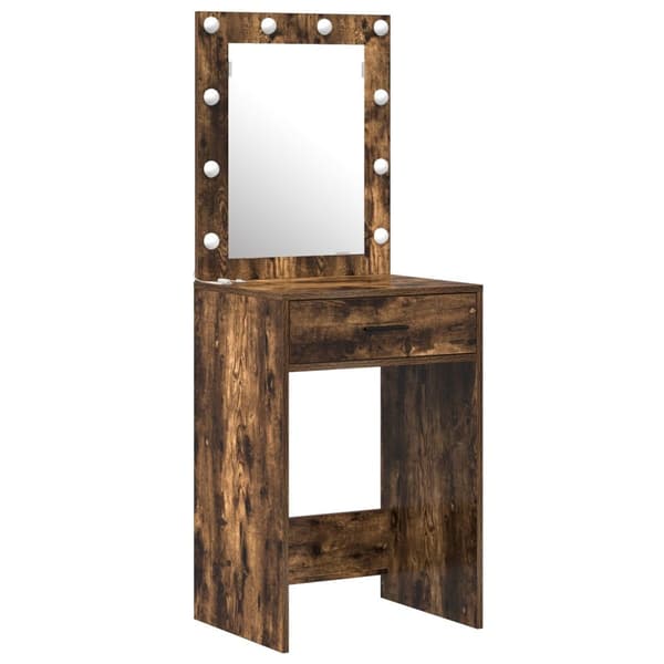 vidaXL Sæt på 3 Røget egetræ MDF, glas Stor Opbevaring Makeupbord