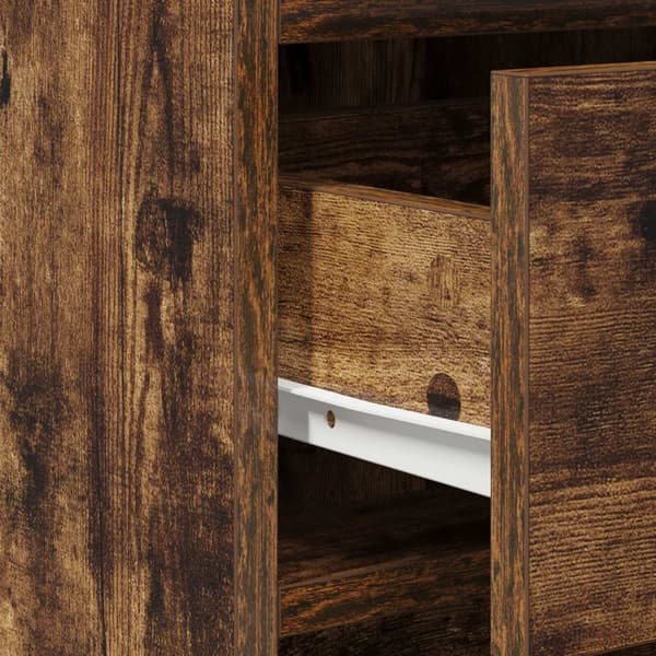 vidaXL Sæt på 3 Røget egetræ MDF, glas Stor Opbevaring Makeupbord