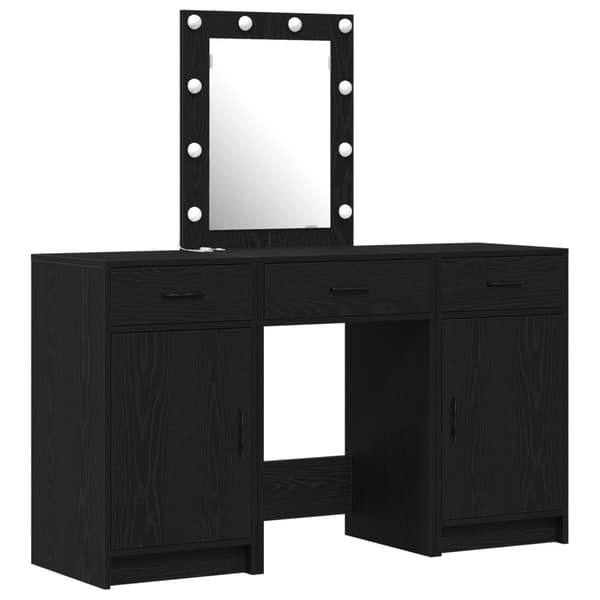vidaXL Sæt af 3 Sort eg MDF Medium Spejl Makeupbord Rektangulær