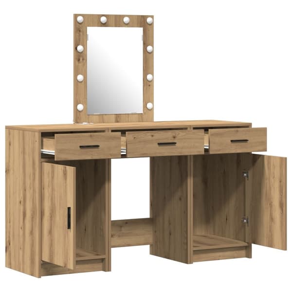 vidaXL Set med 3 Artisan ek Konstruerat trä, säkerhetsglas Sminkbord