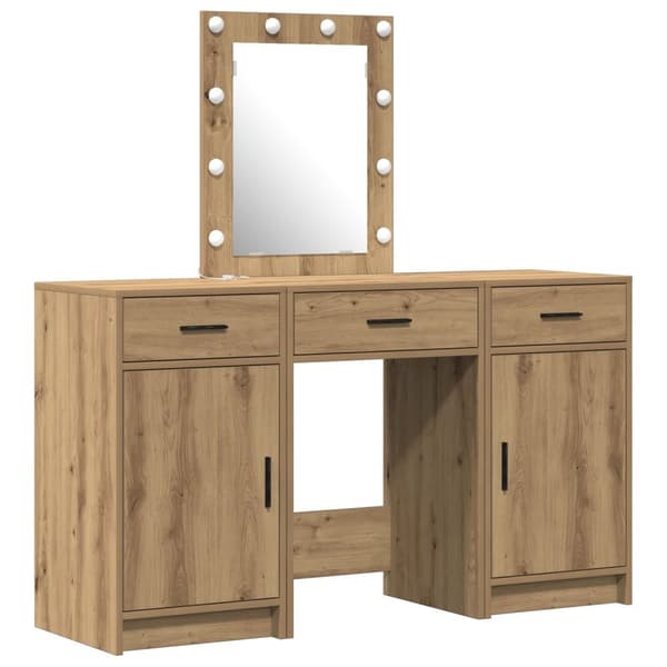 vidaXL Set med 3 Artisan ek Konstruerat trä, säkerhetsglas Sminkbord