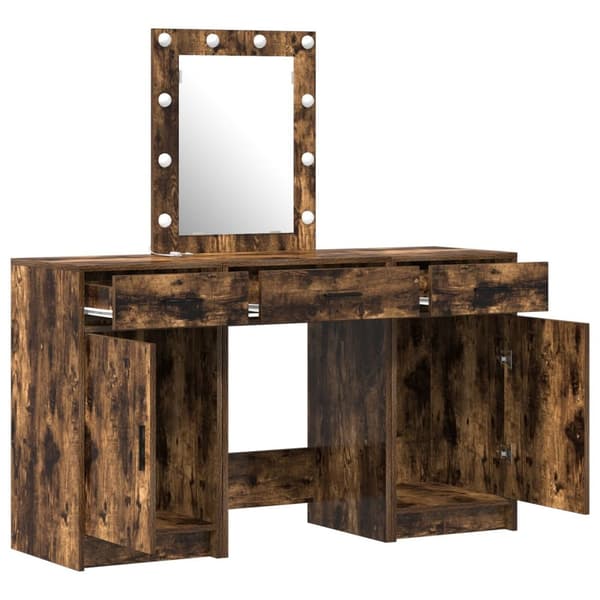 vidaXL Set om 3 Rökt ek MDF, glas Stor Förvaring Sminkbord