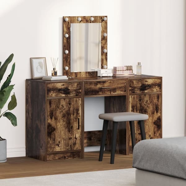 vidaXL Set om 3 Rökt ek MDF, glas Stor Förvaring Sminkbord