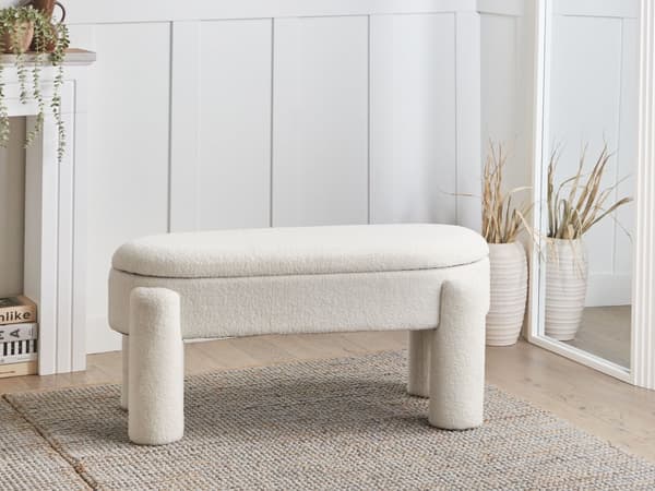 Oppbevaringsbenk for Soverom Off-White Polyester Boucle Polstring Moderne Design Solid Farge Stue Møbler