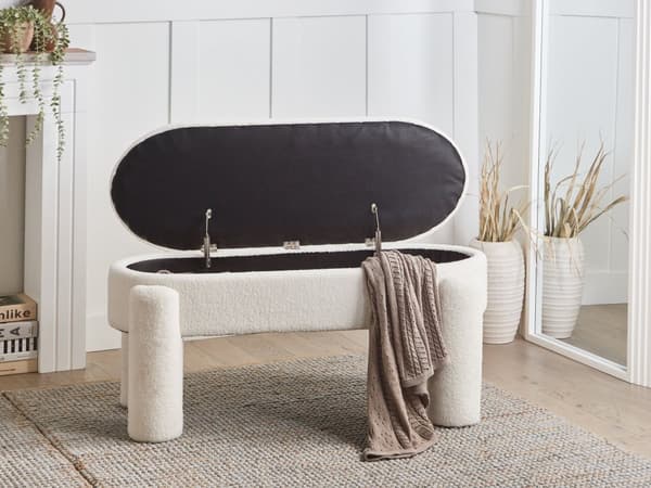 Oppbevaringsbenk for Soverom Off-White Polyester Boucle Polstring Moderne Design Solid Farge Stue Møbler