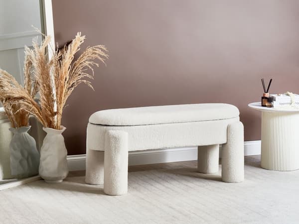 Oppbevaringsbenk for Soverom Off-White Polyester Boucle Polstring Moderne Design Solid Farge Stue Møbler