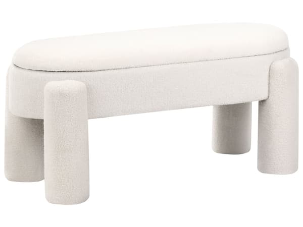 Oppbevaringsbenk for Soverom Off-White Polyester Boucle Polstring Moderne Design Solid Farge Stue Møbler