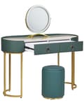 Miniatyrbillede 5 af 10: Toiletbord med 2 skuffer, spejl, LED og puf, grøn og guld, VINAX Lumarko!