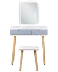 Miniatyrbillede 4 af 10: Toiletbord med 2 skuffer, spejl og LED-skammel, hvidgrå DIEPPE Lumarko!
