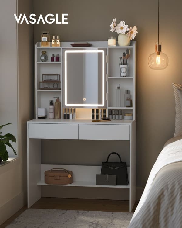 LED-sminkebord, 3 farver med justerbar lysstyrke
