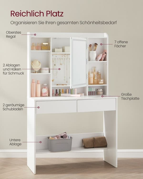 LED-sminkebord, 3 farver med justerbar lysstyrke