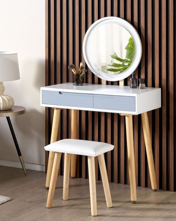 Toiletbord med spejl og skammel JOSSELIN LED Hvid Lumarko!