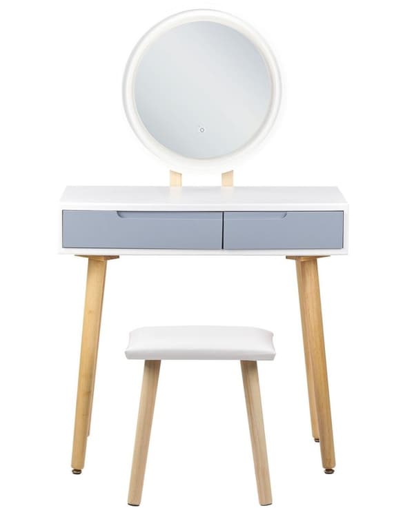 Toiletbord med spejl og skammel JOSSELIN LED Hvid Lumarko!