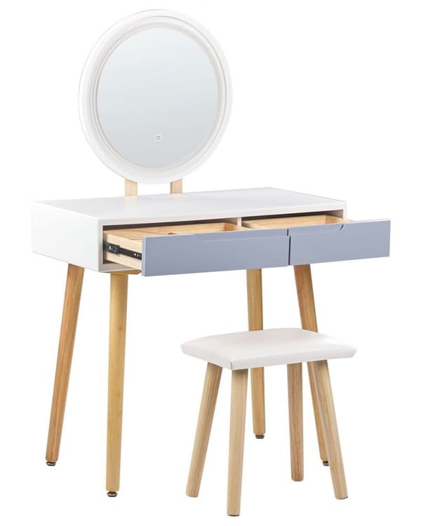 Toiletbord med spejl og skammel JOSSELIN LED Hvid Lumarko!