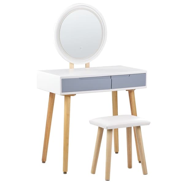 Toiletbord med spejl og skammel JOSSELIN LED Hvid Lumarko!