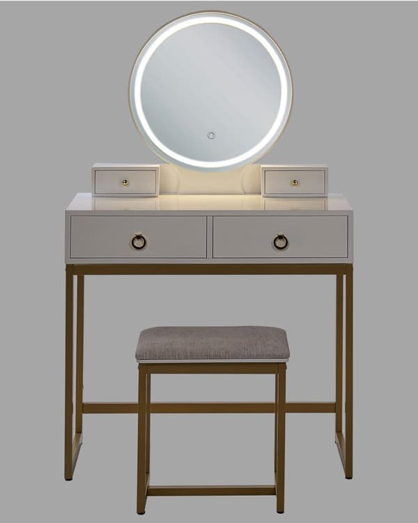 Toiletbord med spejl og skammel AUXON LED Hvid Lumarko!