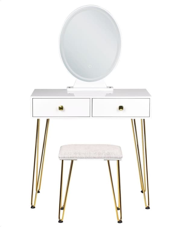 Toiletbord med spejl og skammel CAEN LED Hvid Lumarko!