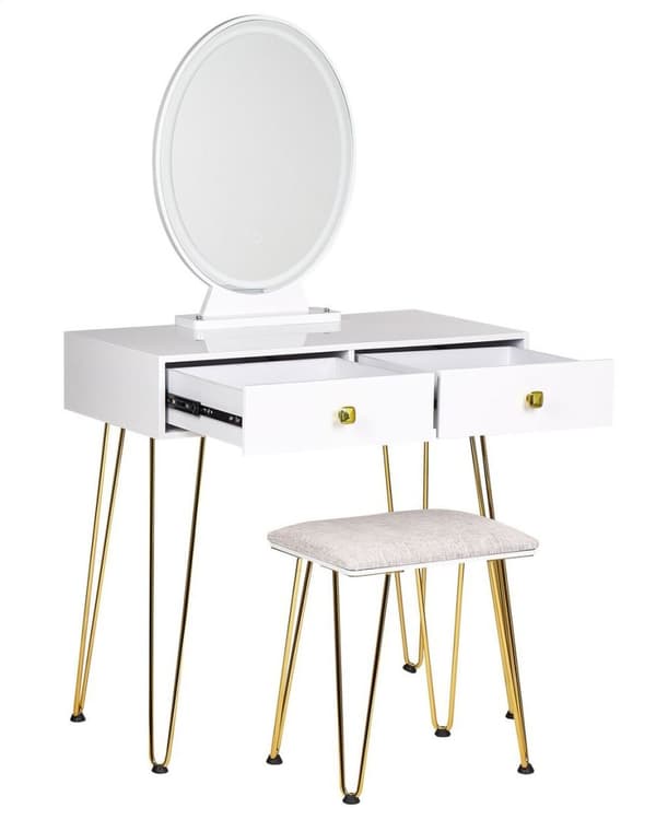 Toiletbord med spejl og skammel CAEN LED Hvid Lumarko!