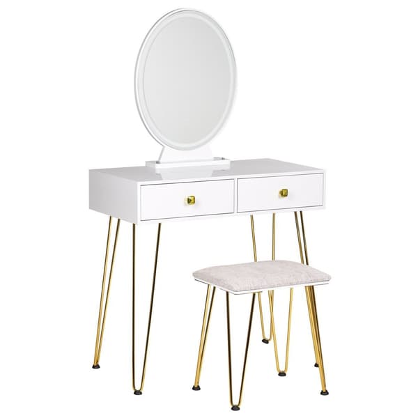 Toiletbord med spejl og skammel CAEN LED Hvid Lumarko!