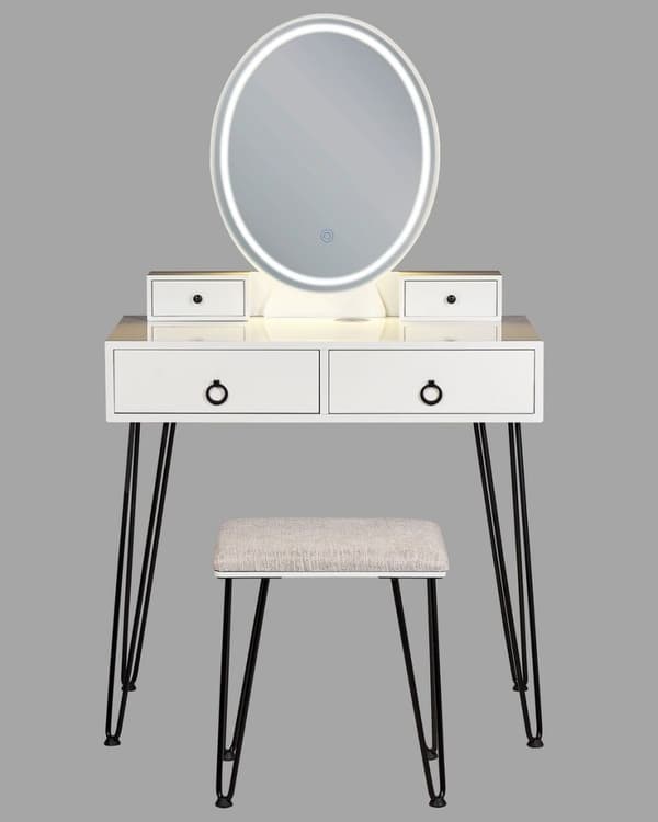 Toiletbord med spejl og skammel SOYE LED Hvid Lumarko!