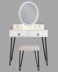 Miniatyrbillede 4 af 10: Toiletbord med spejl og skammel SOYE LED Hvid Lumarko!