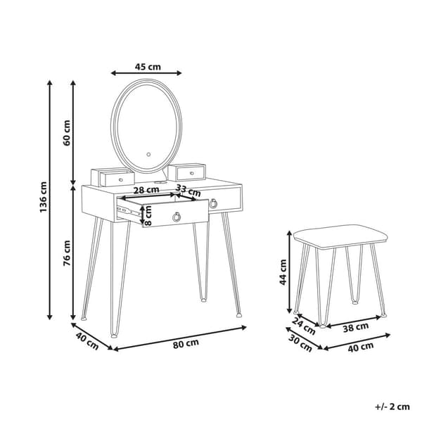 Toiletbord med spejl og skammel SOYE LED Hvid Lumarko!