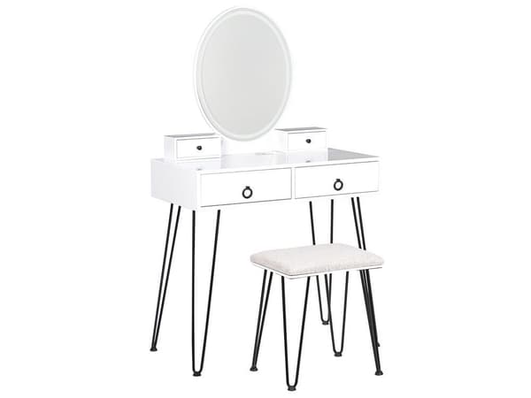 Toiletbord med spejl og skammel SOYE LED Hvid Lumarko!