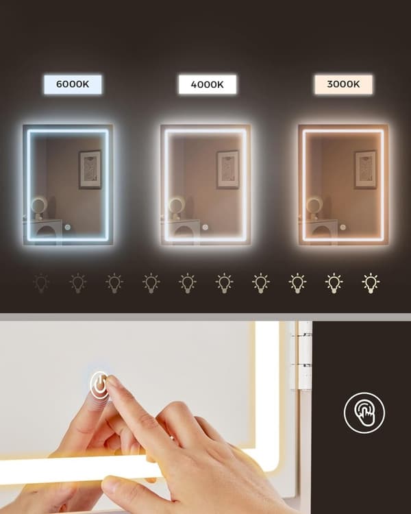 Toiletbord med LED-belysning, justerbar lysstyrke, toiletbord med spejl, toiletbord med skuffer, åbne rum, justerbare hylder