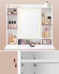 Miniatyrbillede 6 af 7: Toiletbord med LED-belysning, justerbar lysstyrke, toiletbord med spejl, toiletbord med skuffer, åbne rum, justerbare hylder