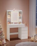 Miniatyrbillede 2 af 7: Toiletbord med LED-belysning, justerbar lysstyrke, toiletbord med spejl, toiletbord med skuffer, åbne rum, justerbare hylder