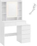 Miniatyrbillede 1 af 7: Toiletbord med LED-belysning, justerbar lysstyrke, toiletbord med spejl, toiletbord med skuffer, åbne rum, justerbare hylder