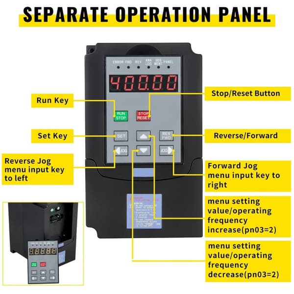4KW 380V frekvensomriktare med oberoende kontrollpanel, 3-fas in/utgång, sinusvågsstyrningssystem, effektiv kylning, med flera skydd