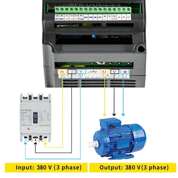 4KW 380V frekvensomriktare med oberoende kontrollpanel, 3-fas in/utgång, sinusvågsstyrningssystem, effektiv kylning, med flera skydd
