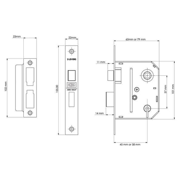 Sashlock - UNION - ES-SL Essentials 3 - Krom - 65mm - 2.5" Visi