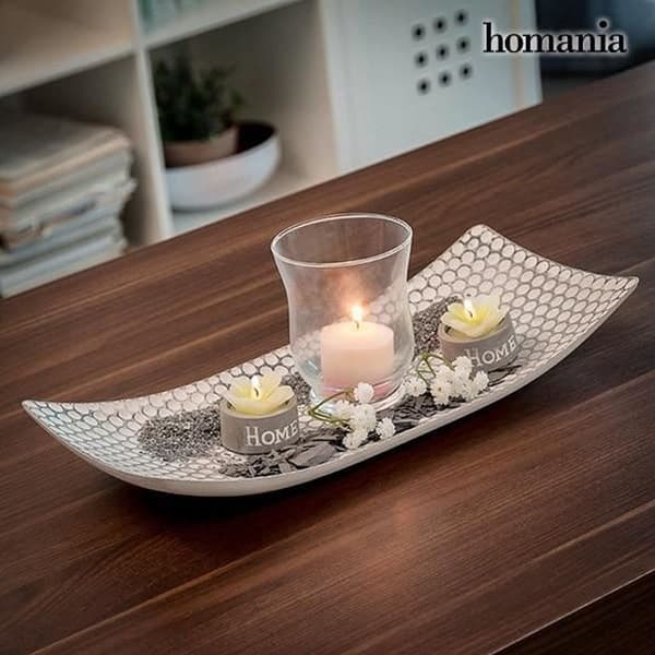 Mittpunkt med ljushållare - HOMANIA - Harmony - Träbricka - Ljushållare i glas - Grå