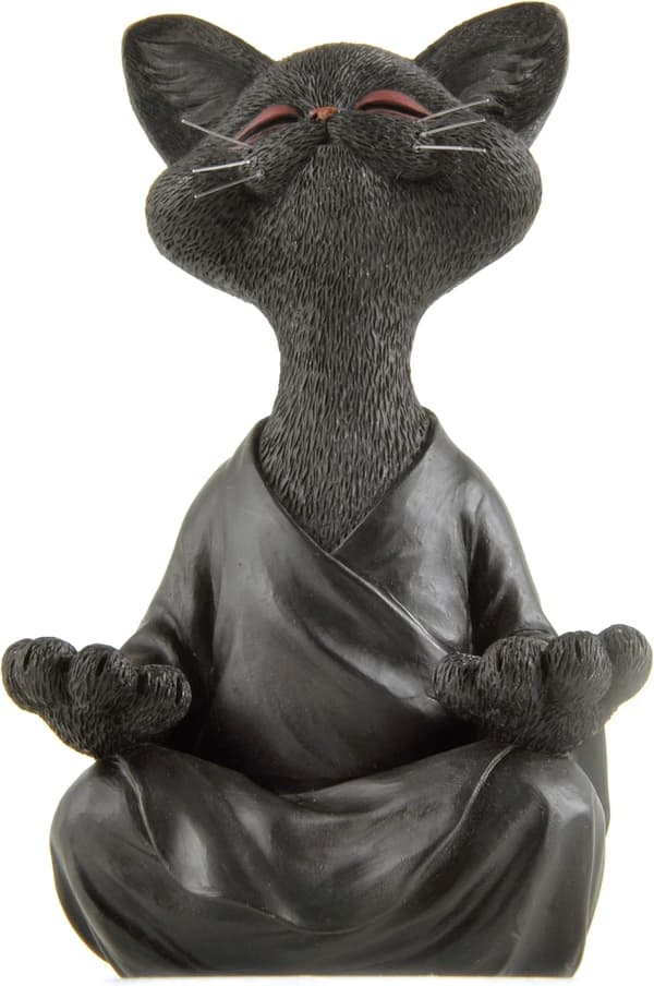 Fantastisk svart katt Buddha-figur för meditation, yogadekor, presenter till kattälskare, yogapresenter, meditationspresenter