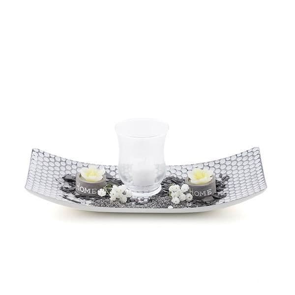 Mittpunkt med ljushållare - HOMANIA - Harmony - Träbricka - Ljushållare i glas - Grå