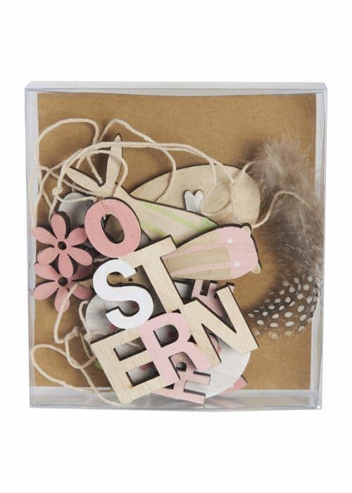 Heitmann deco - 1983055 - Påskdekoration i naturligt trä, grönt, rosa, 15 x 11 x 2 cm