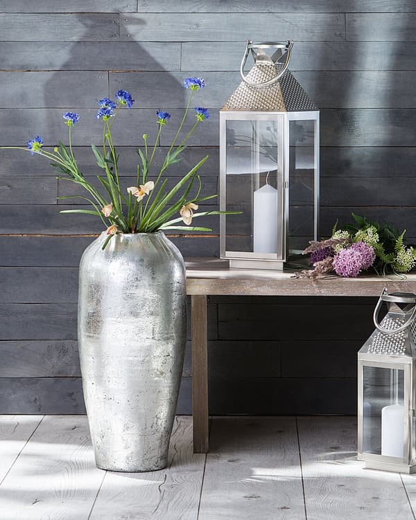 Dekorativ Gulvvase Sølv Terrakotta 48 cm Industriel Håndlavet Design med Egyptisk Form Perfekt til Entre og Stueindretning