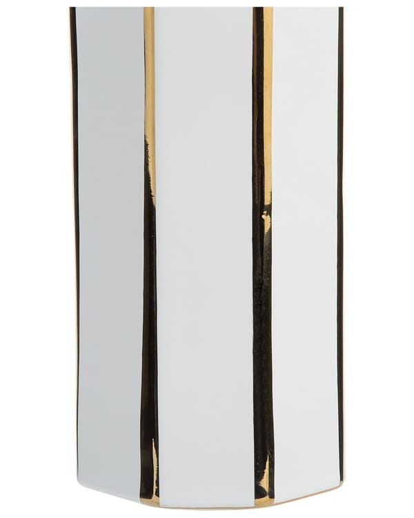 Maljakko valkoinen ⌀ 12 x 40 cm keraaminen kukille kulta raidat moderni glamour