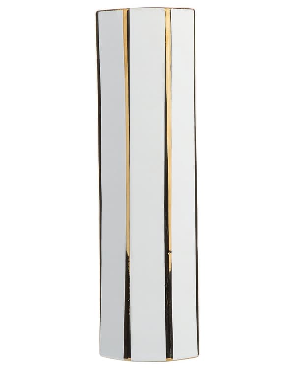 Maljakko valkoinen ⌀ 12 x 40 cm keraaminen kukille kulta raidat moderni glamour