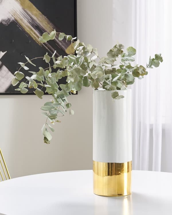 Blomsvas Vit med Guld Stengods 36 cm Elegant Design Dekorativ