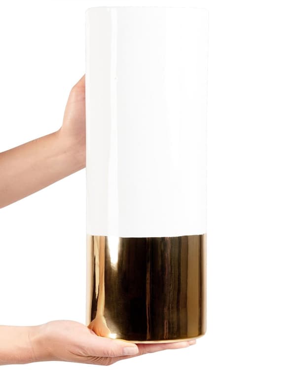 Blomsvas Vit med Guld Stengods 36 cm Elegant Design Dekorativ