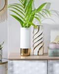 Miniatyrbild 2 av 7: Blomsvas Vit med Guld Stengods 36 cm Elegant Design Dekorativ