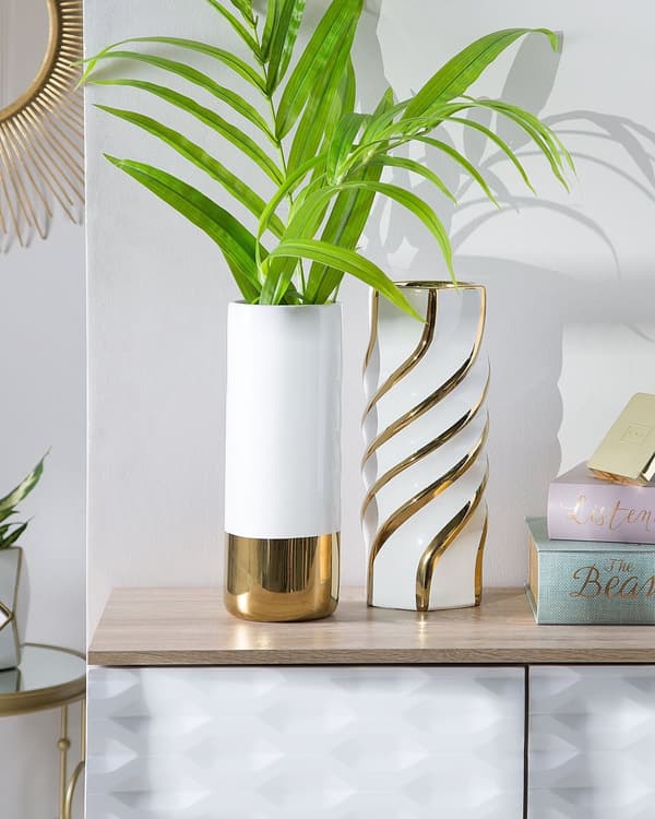 Blomsvas Vit med Guld Stengods 36 cm Elegant Design Dekorativ