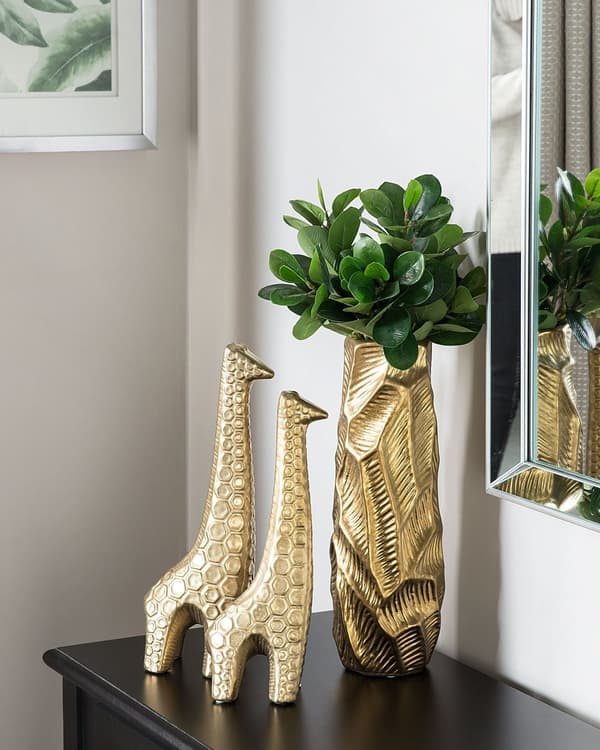 Dekorativ Vase Guld Stentøj 37 cm Udskåret Overflade Uregelmæssig Form Moderne Design perfekt til spiseborde kommode og vindueskarm